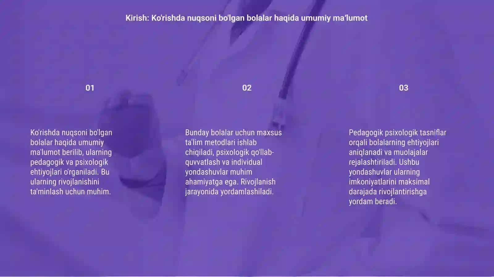 Ko'rishda nuqsoni bo'lgan bolalarning pedagogik psixologik tasnifi 3
