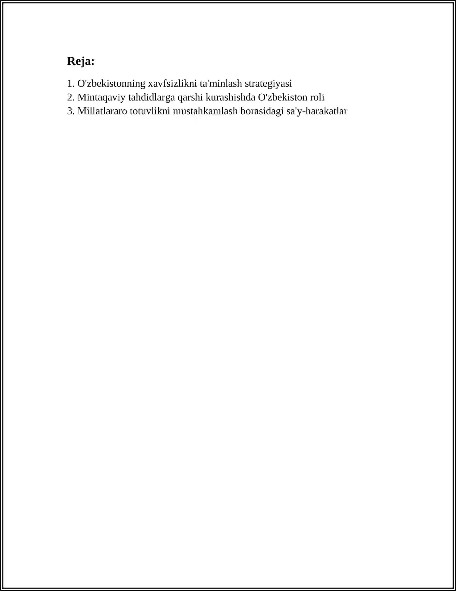 OʻZBEKISTONNING MINTAQADA XAVFSIZLIK, MILLATLARARO TOTUVLIK VA DINIY BAGʻRIKENGLIKNI TAʼMINLASH BORASIDA OLIB BORGAN SIYOSATI 3