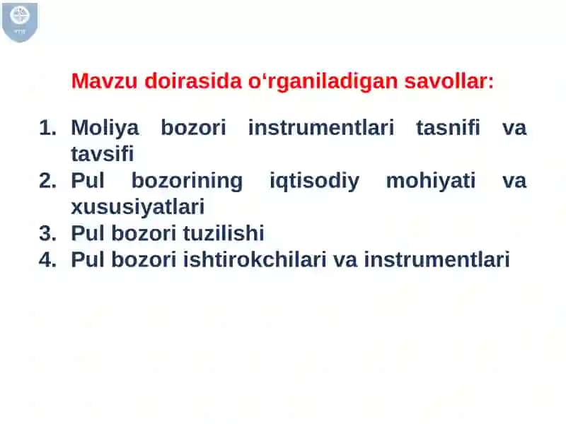 MOLIYA BOZORI SEGMENTLARI PUL BOZORI 3