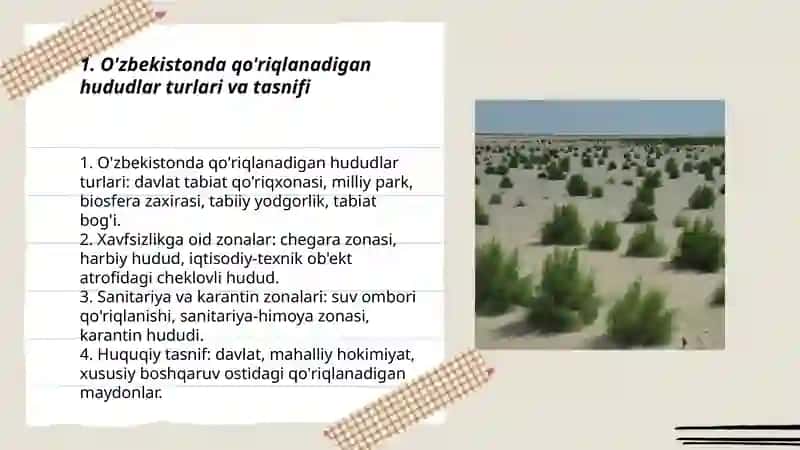 O'zbekistonda qo'riqlanadigan hududlar turlari va tasnifi 3