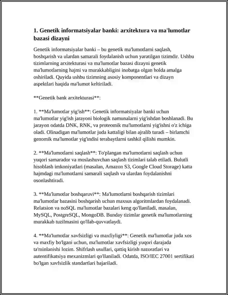 BIOINFORMATIKA VA GENOMIKA FANLARI KELAJAGI,GENETIK INFORMATISIYALAR BANKI 3