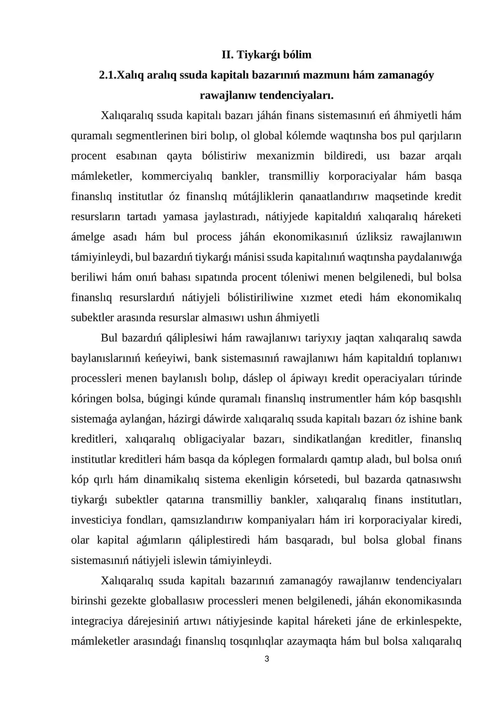 Búgingi kúnde xalıqaralıq ssuda kapitalı bazarınıń ózine tán ózgesheligi 3