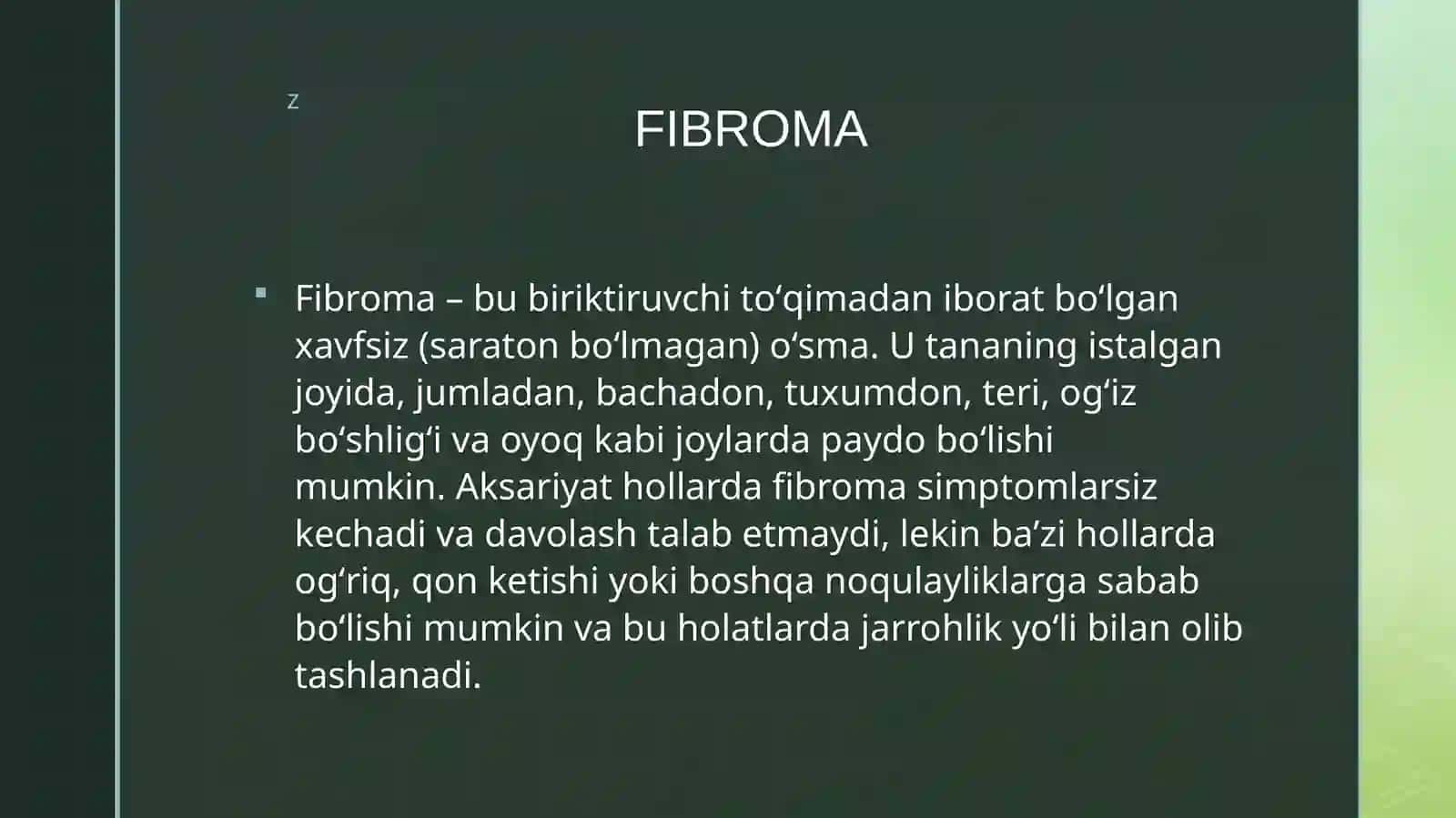 Yuz-jag' sohasi yumshoq to'qimalari xavfsiz o'smalari  va o'smasimon hosilalari (fibroma, fibramatoz, epulis, lipoma, gemangioma, limfangioma). 3