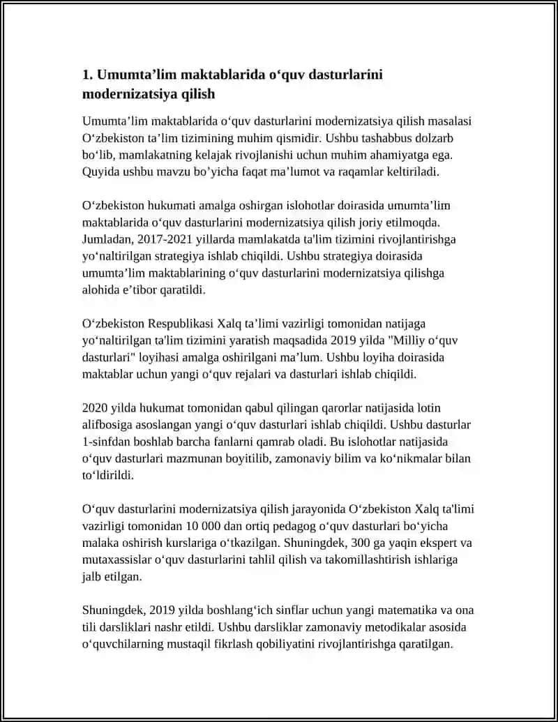 Oʻzbekiston Respublikasida Taʼlim Sohasida Amalga Oshirilayotgan Ishlohlar 3