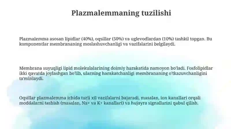 Plazmolemma va biologik membranalar tuzilishi 3
