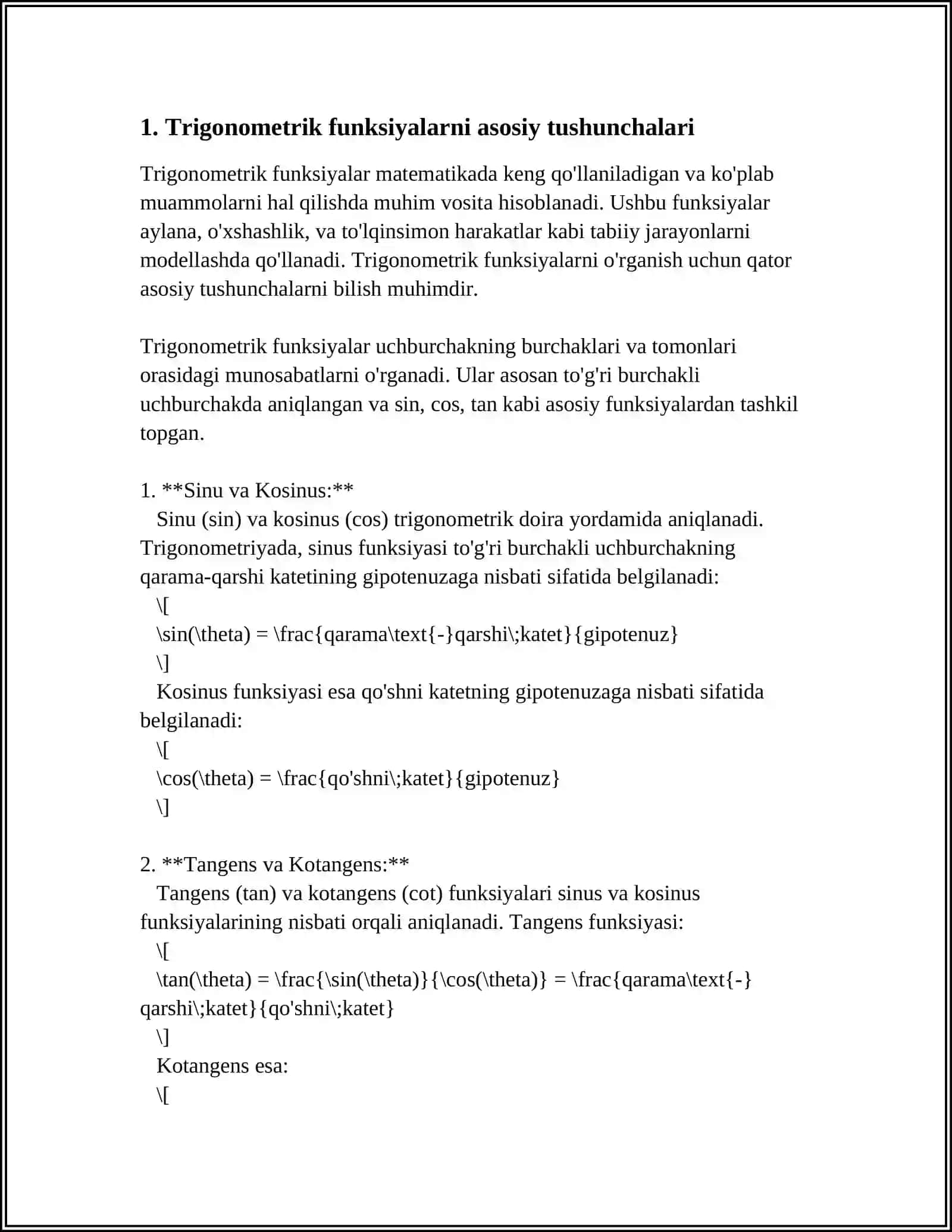TRIGONOMETRIYA ELEMENTLARI MAVZUSINI OʻQITISHNING MAQSAD VA MAZMUNI 3