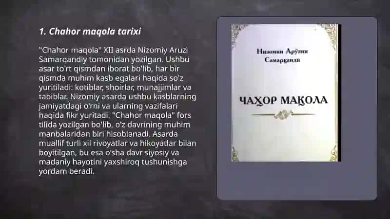 Chahor maqola Nizomiy Aruzi Samarqandiy 3
