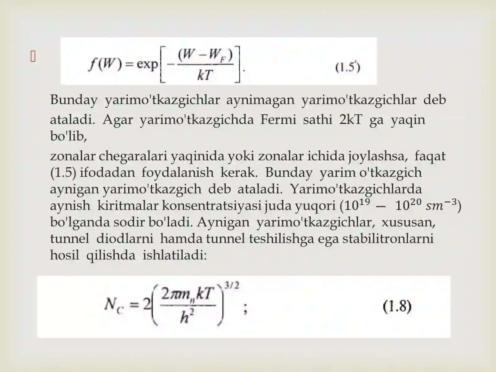 Erkin  zaryad  tashuvchilarning muvozanat  holatdagi konsentratsiyasi 3