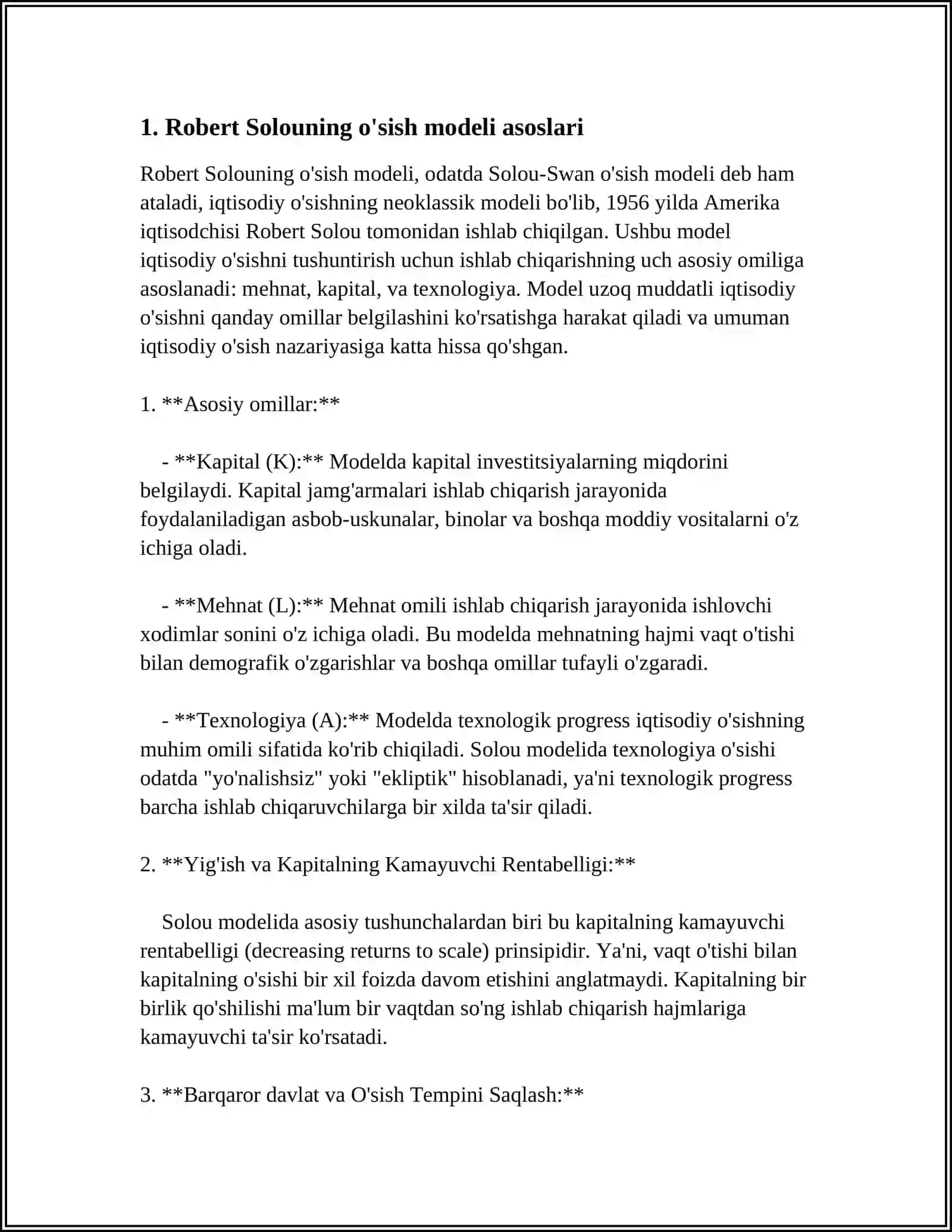 ROBERT SOLOUNING OʻSISH MODELI 3