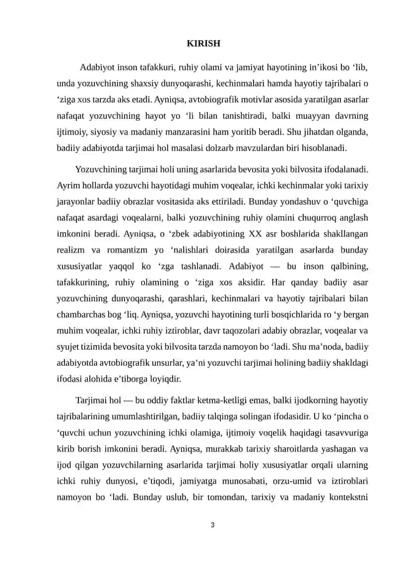 "Yozuvchi tarjima holining berilishiga xos xususiyatlari (O ‘tmishdan ertaklar,Sarob)" 3