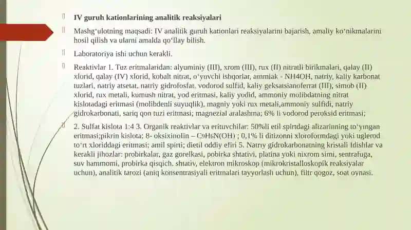 IV guruh kationlarining analitik reaksiyalari 3