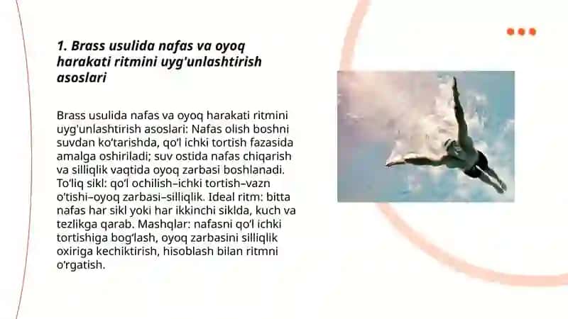 Brass usulida nafasni oyoq harakati suzish texnikasiga moslashtirib o'rgatish 3