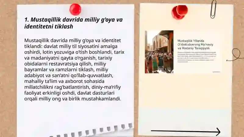 MUSTAQILLIK YILLARIDA O‘ZBEKISTONDAGI MAʼNAVIY VA MADANIY TARAQQIYOT 3