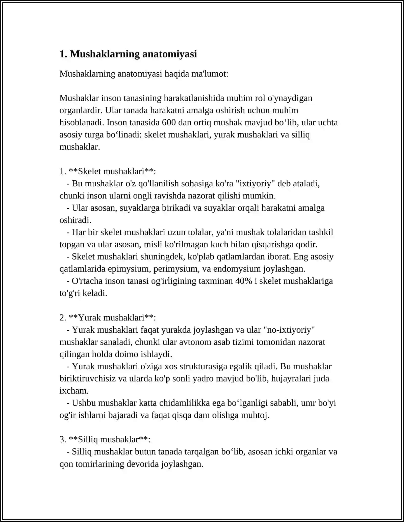 MUSHAKLARNING ISHI VA BIOMEXANIKASI.LESGAFT MUSHAKLAR TOʻGʻRISID TAʼLIMOT 3