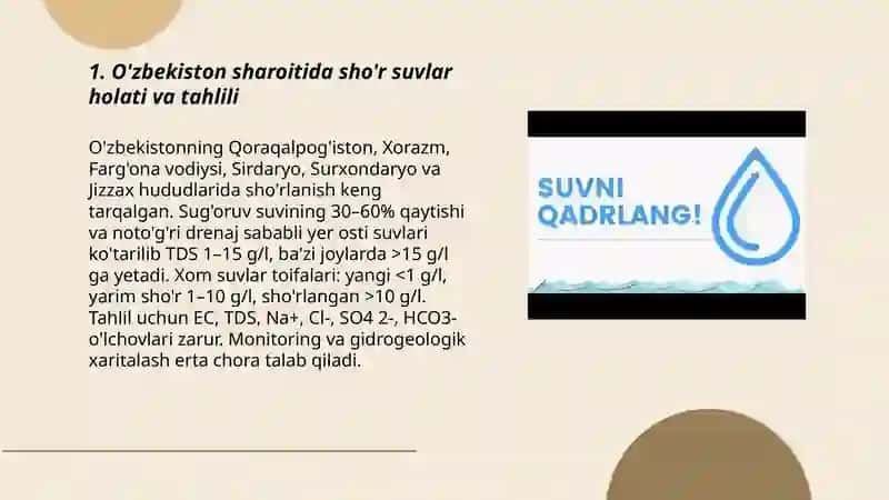 O'zbekiston sharoitida sho'r suvlarni chuchuklashtirish g'oyasini yaratish 3