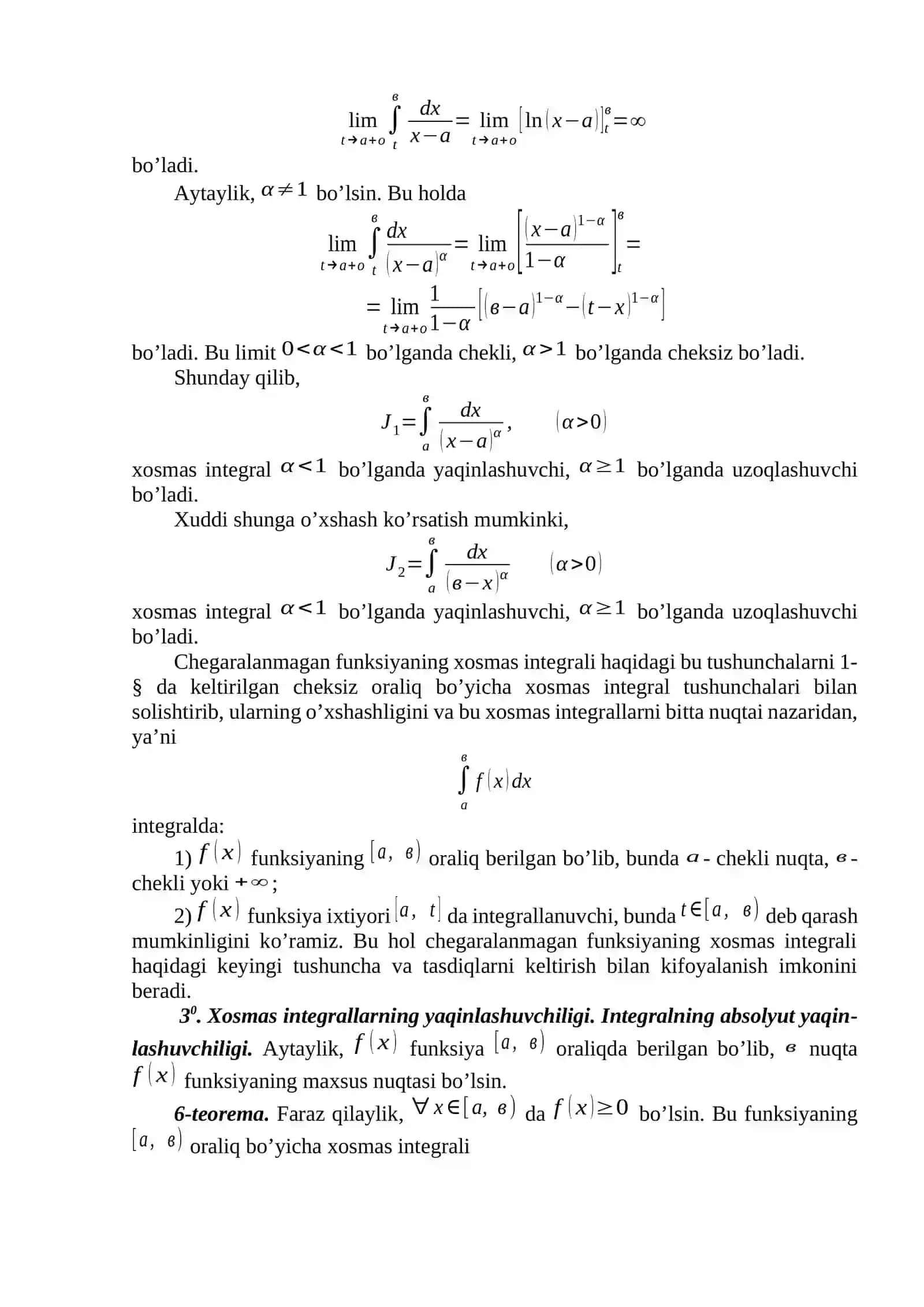 Chegaralanmagan funksiyaning xosmas integrallari 3