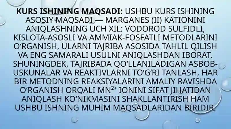 Marganes(ii) kationining analitik kimyo sifatida o'rganish 3