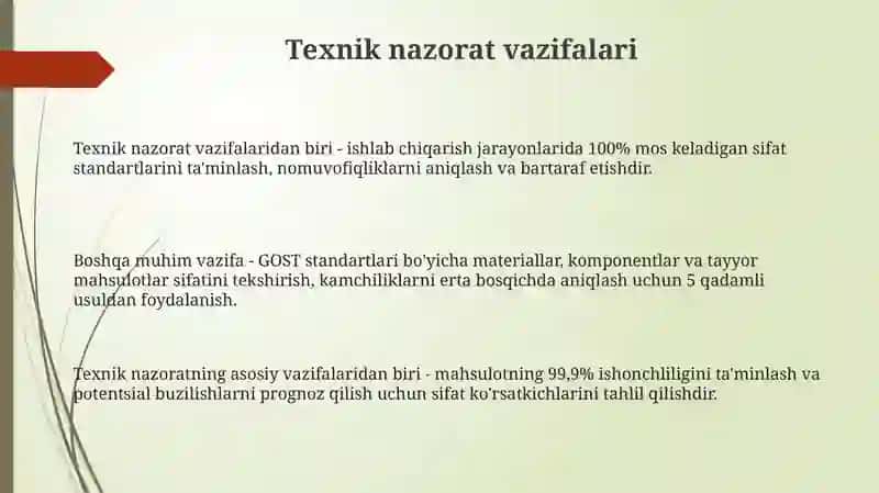 Texnik nazoratning vazifalari va turlari 3