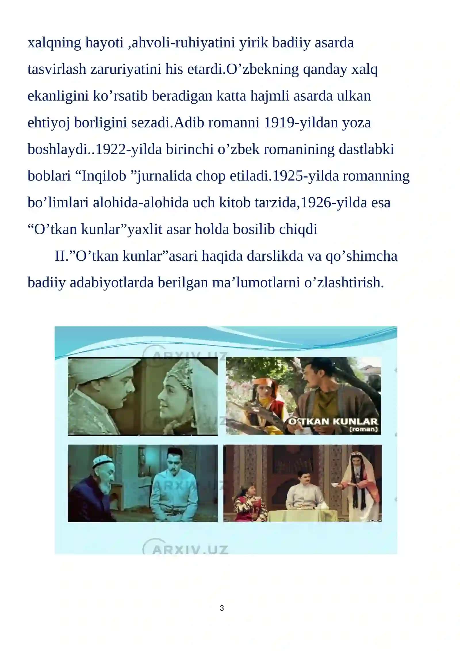 10-sinf Adabiyot Abdulla Qodiriyning O'tgan kunlar romani dars ishlanma 3