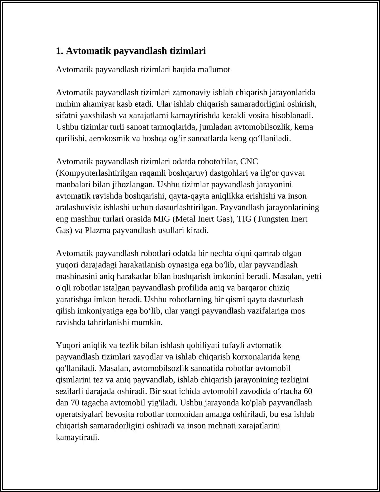 MUSTAQIL ISH Mavzu: AVTOMATIK PAYVANDLASH ELEKTR TA'MINOTI 3