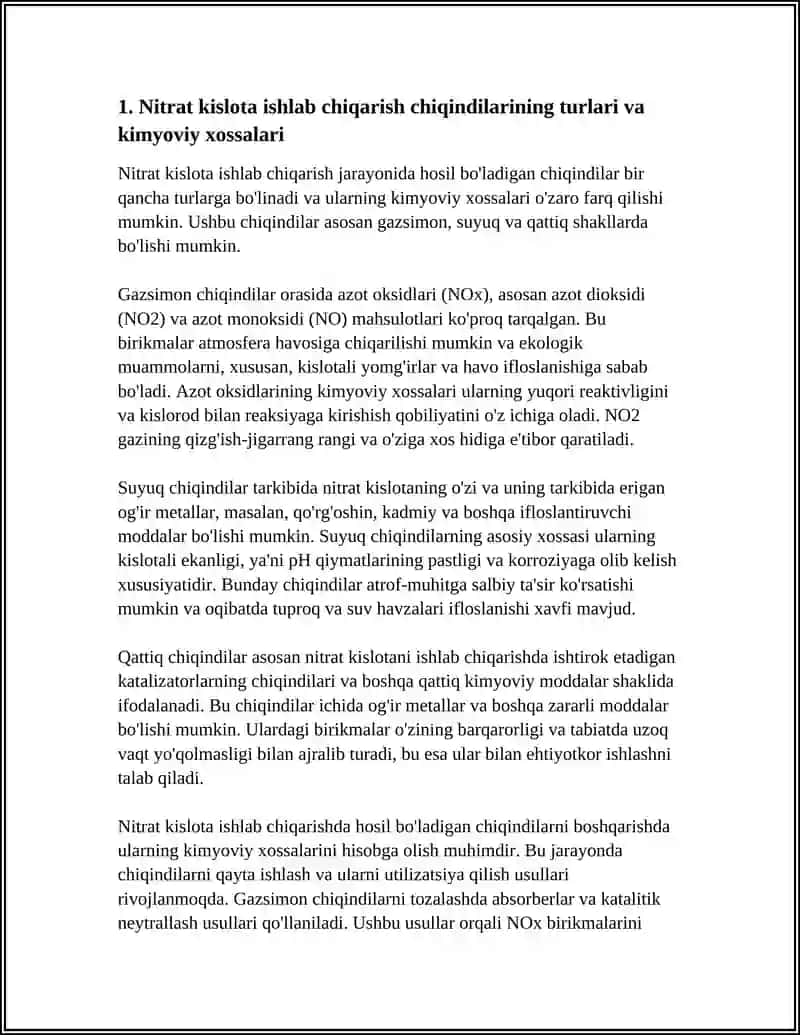 NITRAT KISLOTA ISHLAB CHIQARISH CHIQINDILARI VA ULARNI QAYTA ISHLASH USULLARI 3