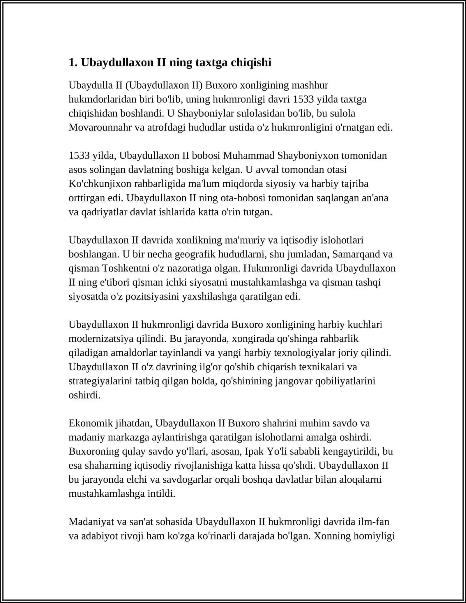 UBAYDULLAXON II HUKMRONLIGI DAVRIDA BUXORO XONLIGI 3