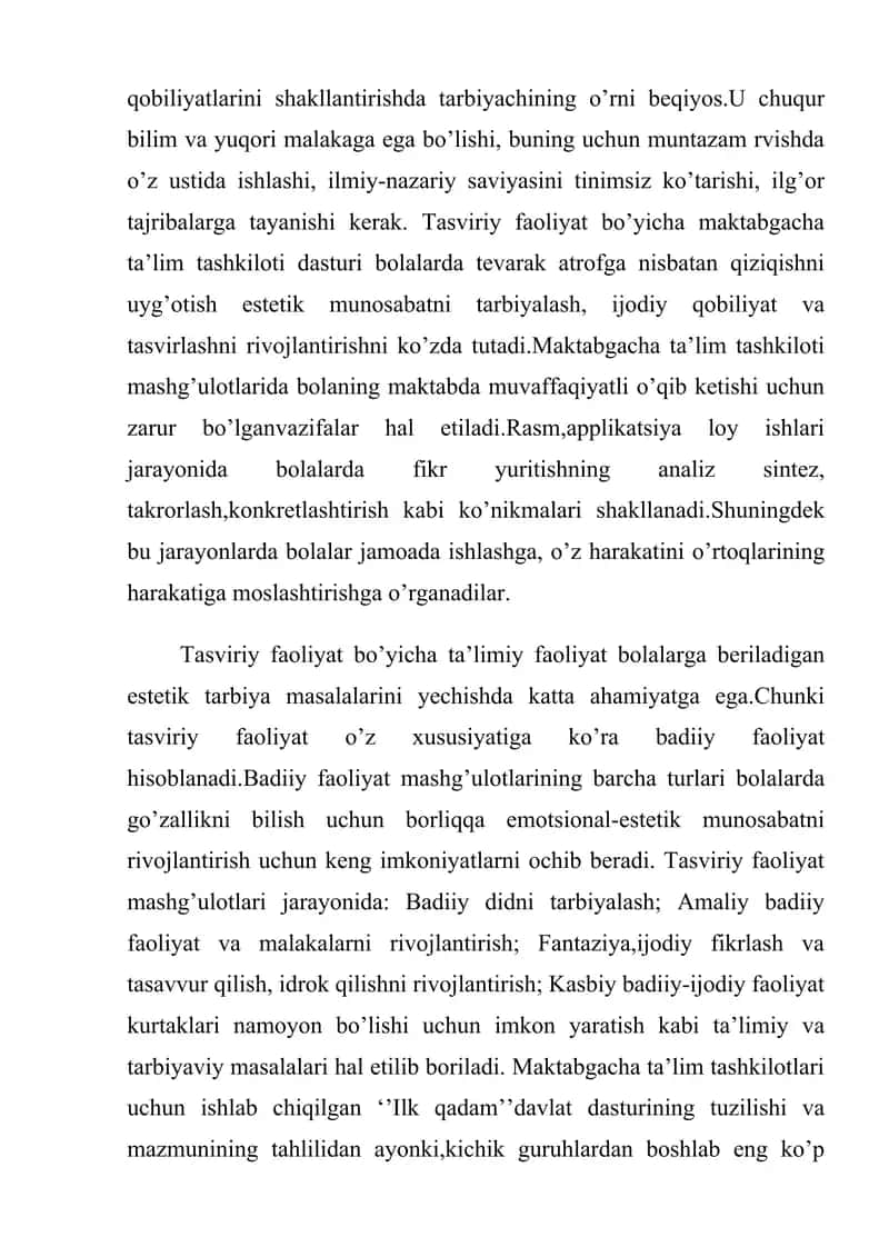 Tasviriy faoliyatga o'rgatishning umumiy masalalari 3