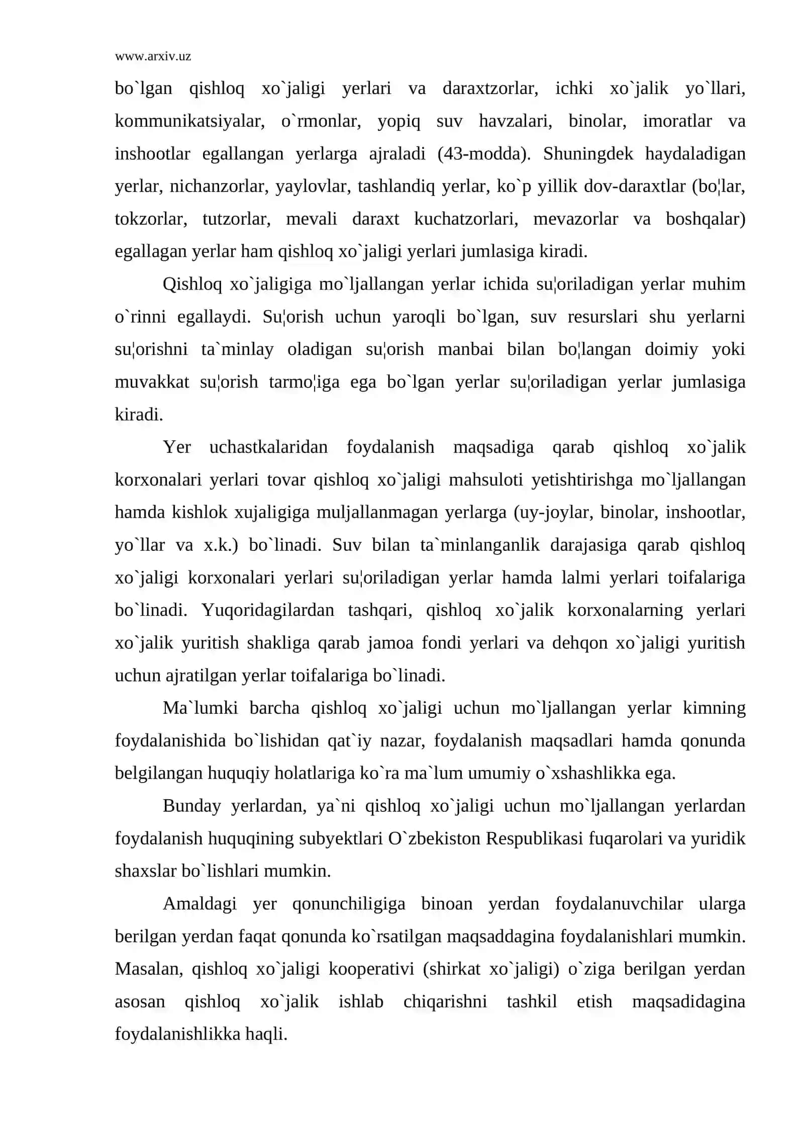 Qishloq xo`jaligiga mo`ljallangan yerlarning huquqiy holati 3