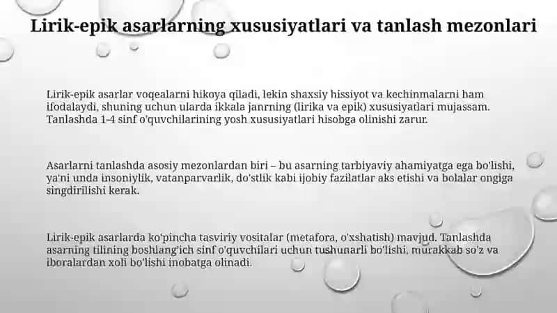Boshlanğich sinfdaliro epik asarlar ustida ishlash uchun metodiktavsiyalar 3