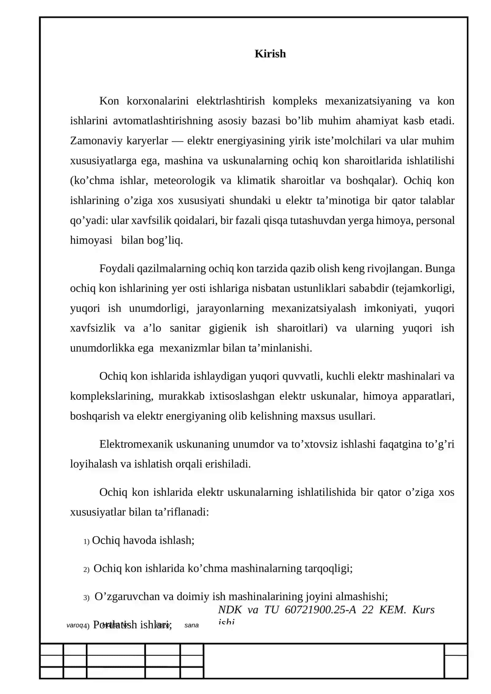 Konchilik elektr mexanikasi kurs loyihasi 3