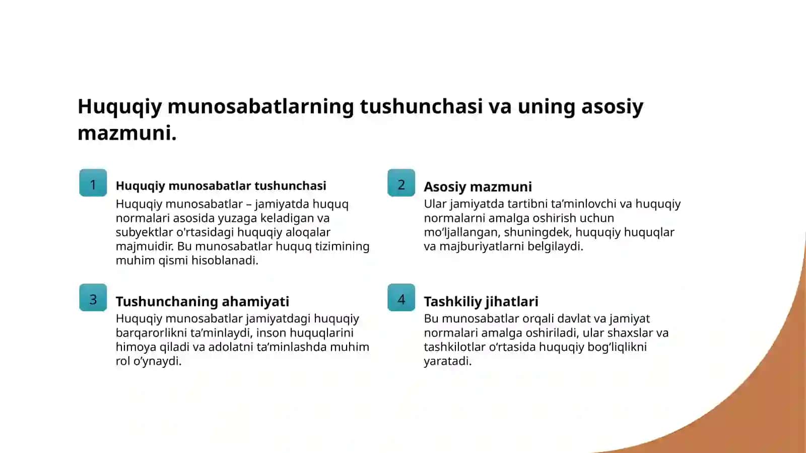 Huquqiy munosabatlar tushunchasi belgilari yuzaga kelish asoslari 3