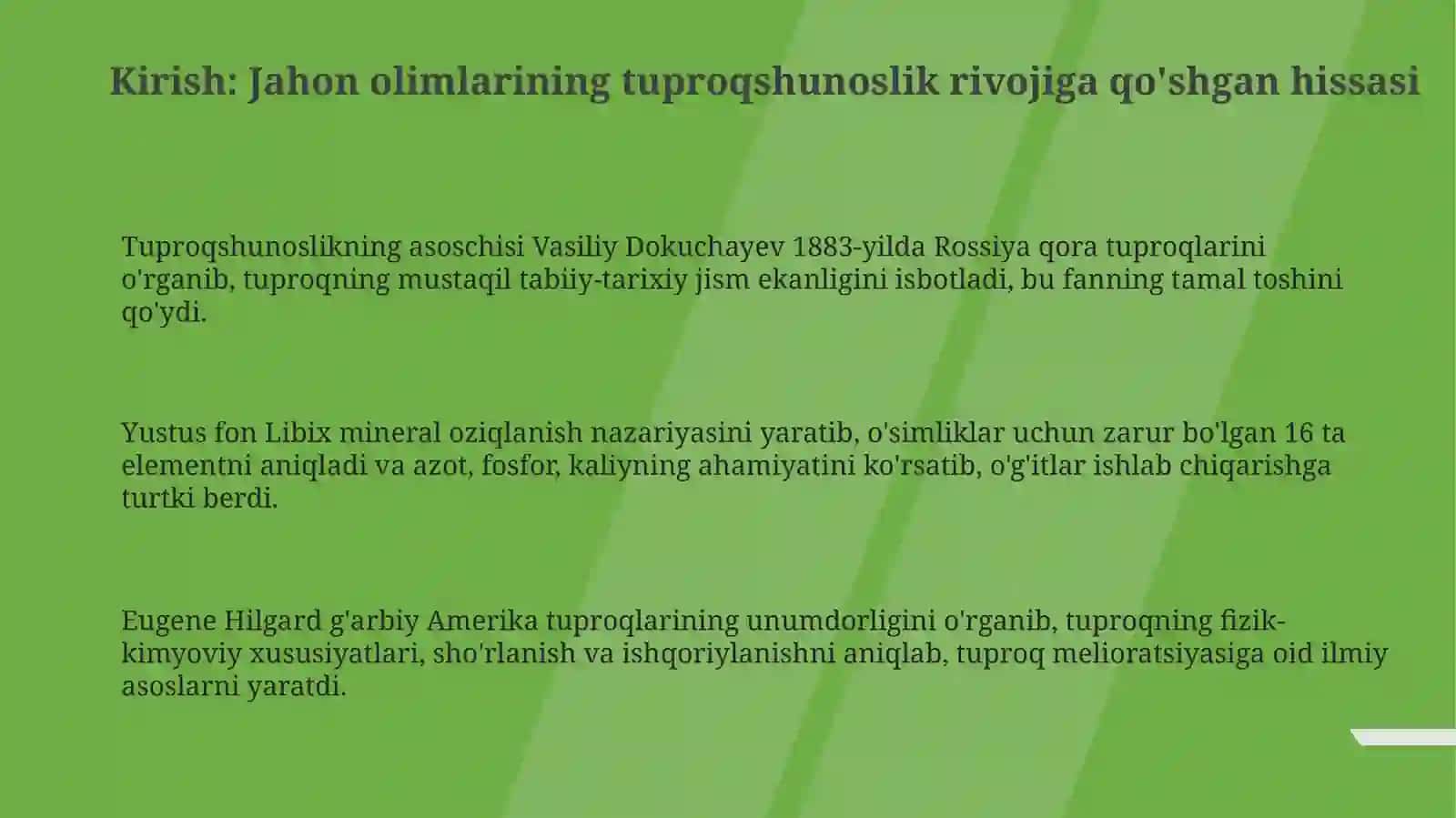 Tuproqshunoslik fanining Rivojlanishida Jahon olimlarining qo'shgan hissasi 3