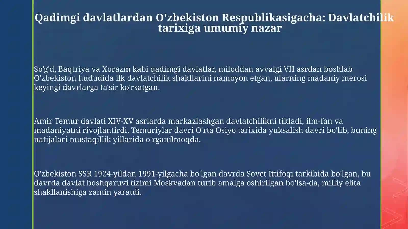 O'zbekdavlatchiligining tarixiy bosqichlari 3
