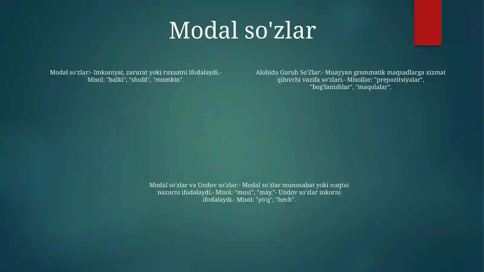 Alohida Guruh SoʻZlar. Modal SoʻZlar. Undov SoʻZlar. TaqlidSoʻZlar 3