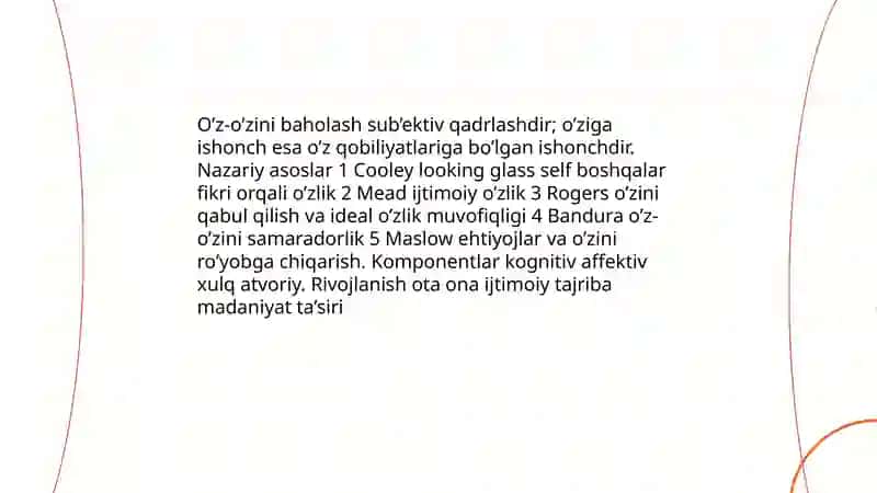 Shaxsda o’z o’zini baholash va o’ziga ishonch darajasini psixalogik ta’limi 3