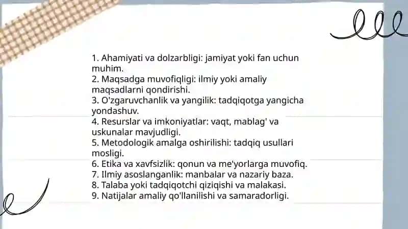 Mavzu tanlash mezonlari 3