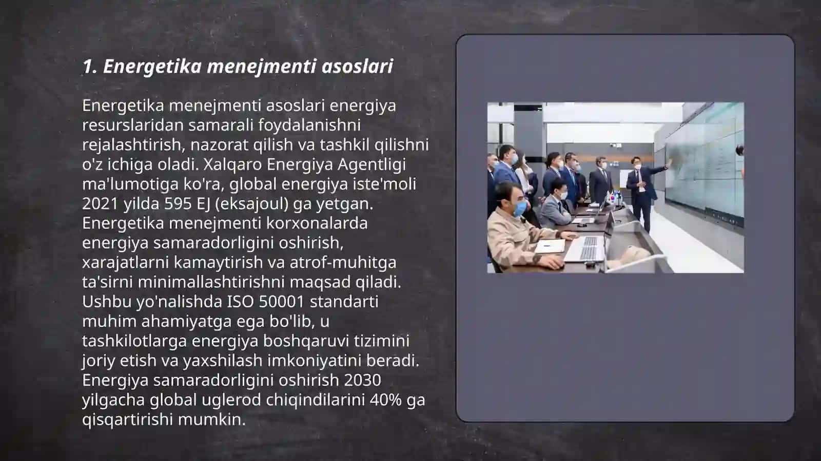 Zamanagoy islep shig'ariwdin' energetika menejmenti. O'ndirislik islerde elektr energiyasinin' orni 3