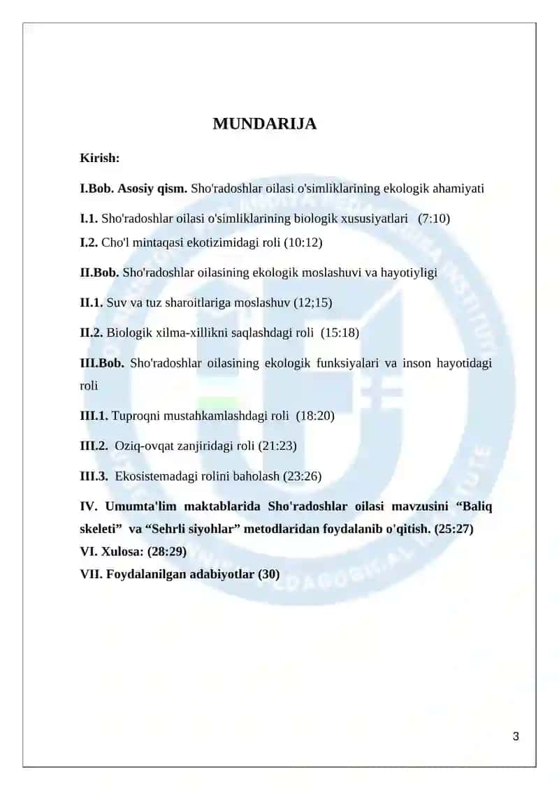 "Sho'radoshlar oilasi vakillarining cho'l mintaqasi o'simliklar qoplamidagi roli" 3