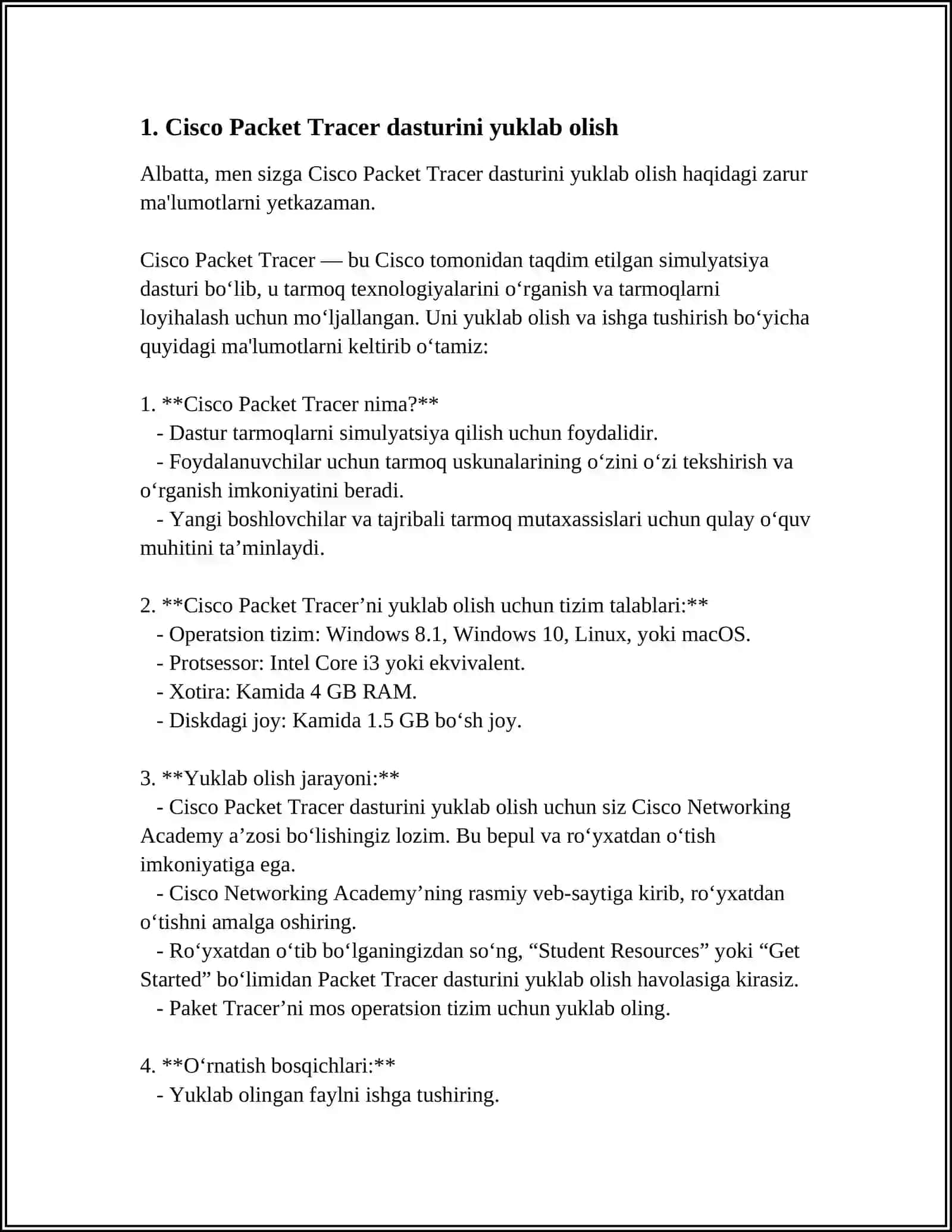 CISCO PACKET TRACER DASTURIDA DASTURGA KIRISH,YUKLASH VA OʻRNATISH 3