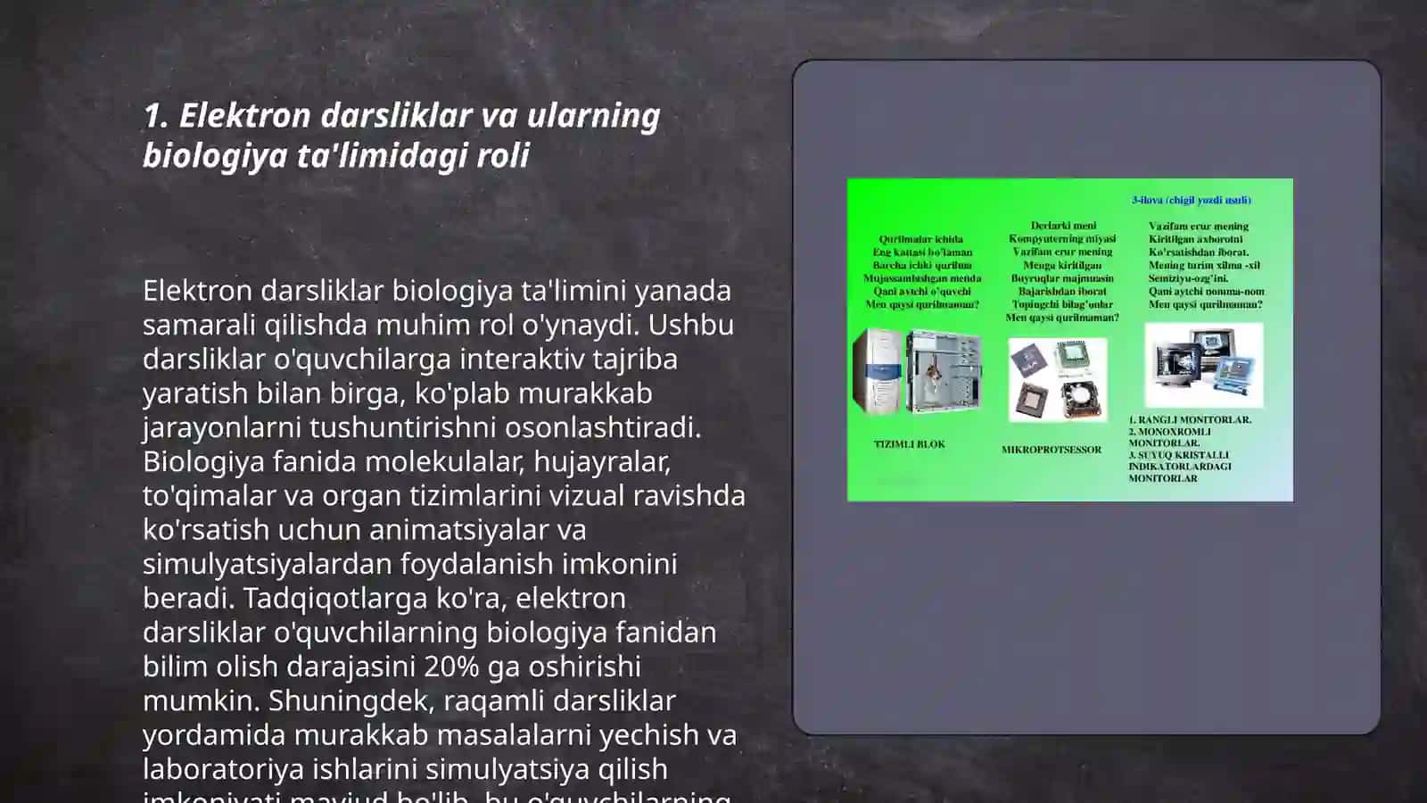 Biologiyadan yaratilgan elektron darsliklarni òrganish va biologiya darsliklarida foydalanish bo'yicha dars ishlanmalarini loyihalash 3