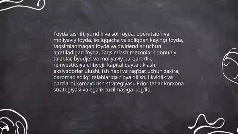 Korxona foydasining taqsimlanishi va ishlatilishi 3