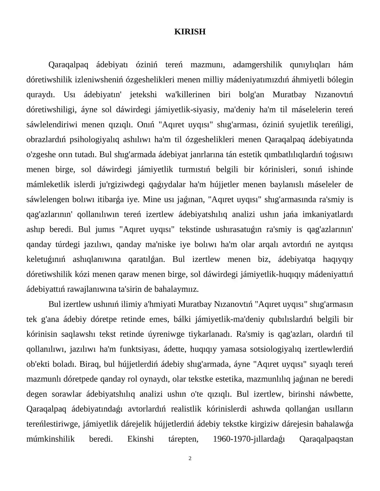 Muratbay Nızanovtın' "Aqıret uyqısı" shıg'armasında ra'smiy is qag'azlardın' qollanılıwı 3