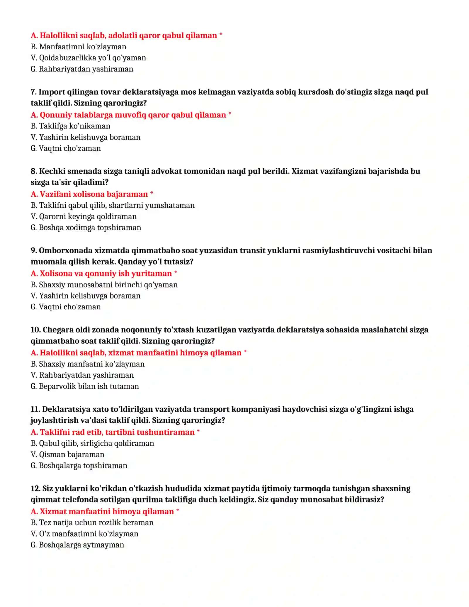 BOJXONA AKADEMIYASI - SUHBAT TESTLARI (№ 83) 3