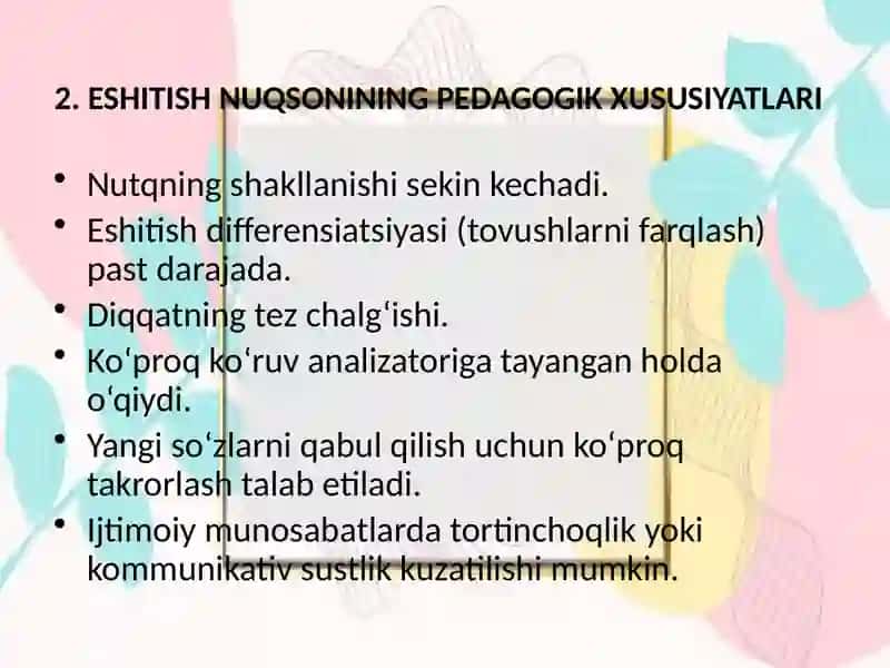 Eshitishdanuqsonibo'lgan bolalar bilan yakkamashg'ulot darslari 3