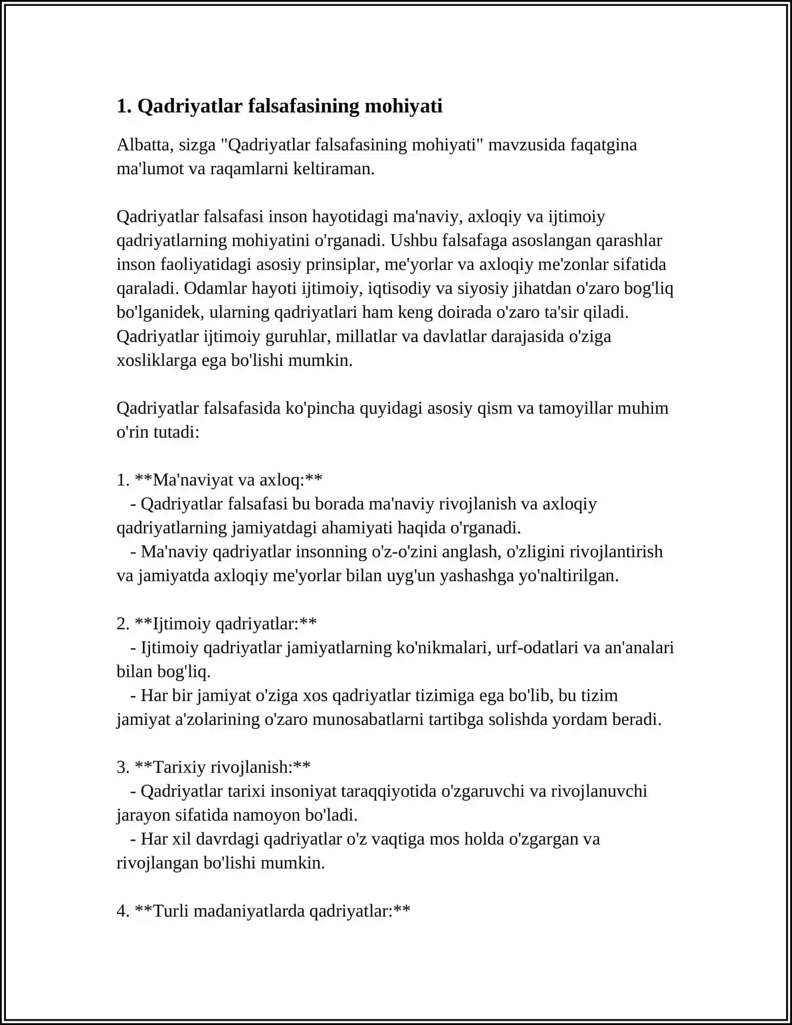 QADRIYATLAR FALSAFASI, ETIKA, ESTETIKA, GLOBAL JARAYONLAR VA BARQAROR TARAQQIYOT FALSAFASI 3