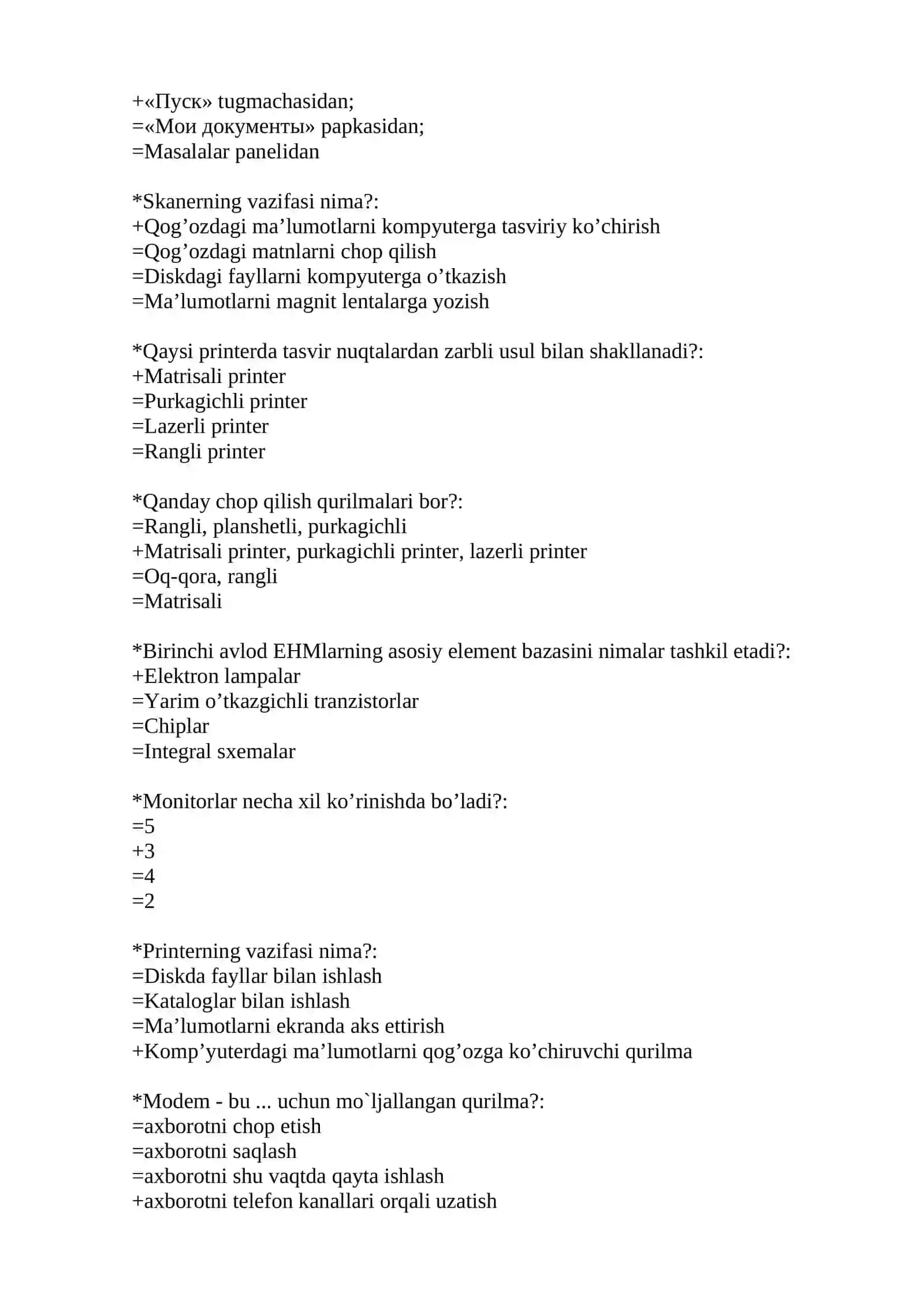 Yo’l harakatini tashkil etish ta’lim yo‘nalishi uchun maxsus (majburiy) fanlardan yakuniy davlat attestatsiyasi sinovi uchun test savollari 3