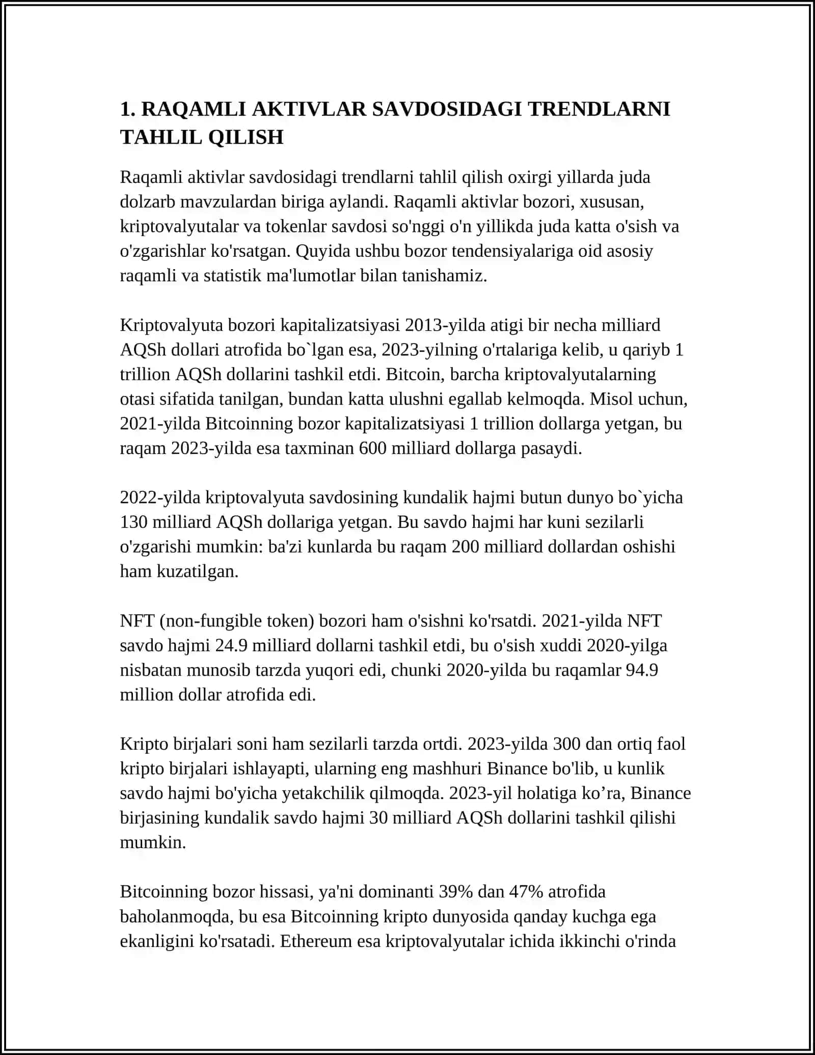 RAQAMLI AKTIVLAR SAVDOSIDA KURSLARNI PROGNOZ QILISH USULARI 3