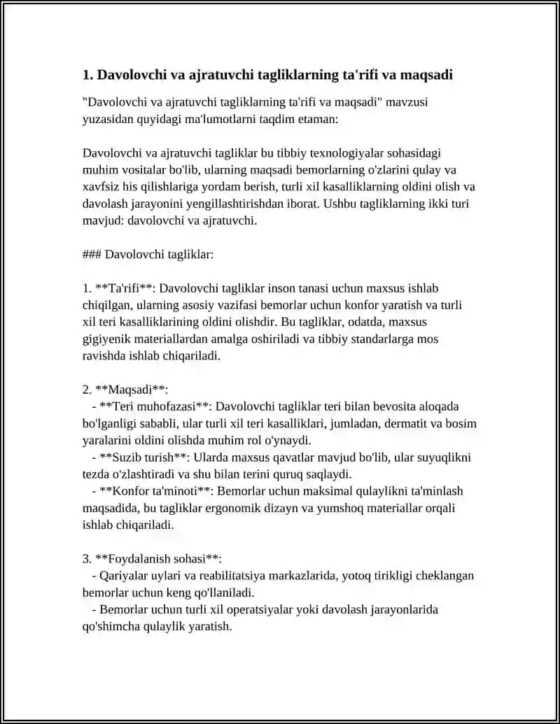 DAVOLOVCHI VA AJRATUVCHI TAGLIKLAR. TARKIBI, QO'LLANILISHI. QO'YISH TEXNIKASI 3