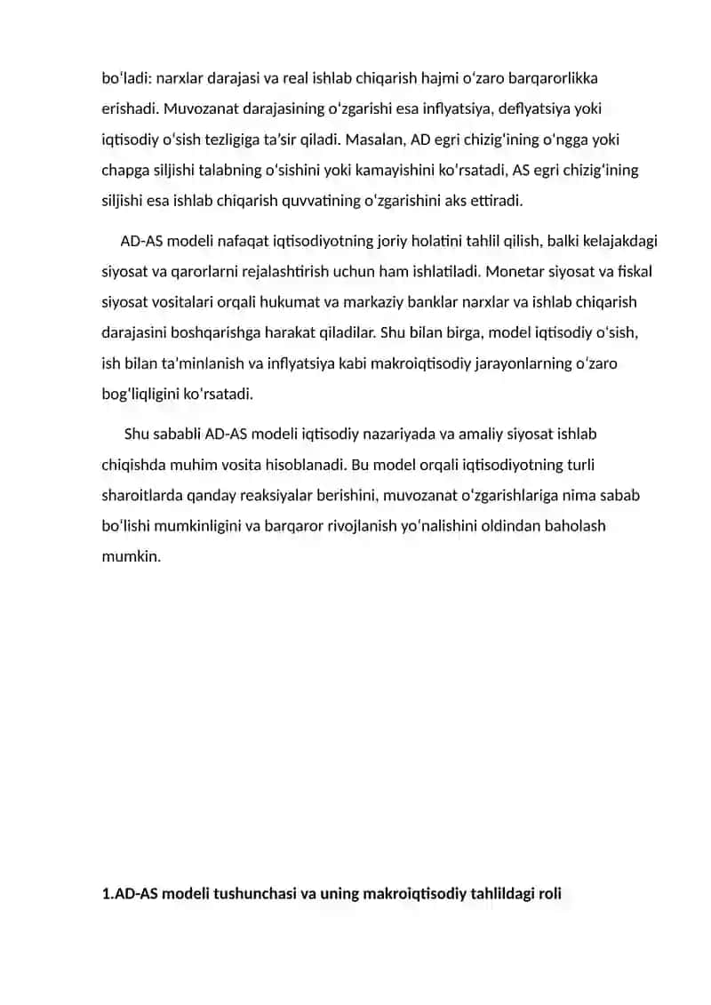 AD-AS modelida narxlar va milliy ishlab chiqarish real hajmining muvozanatli darajalari 3