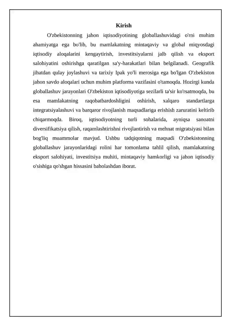 O'zbekistonning jahon iqtisodiyoti glaballashuvida tutgan o'rni 3
